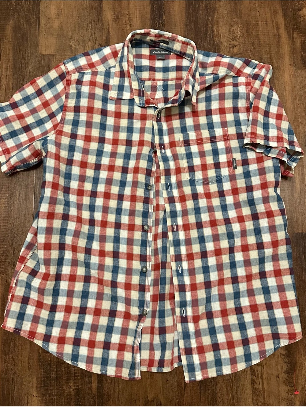 Classic Red White & Blue Plaid Short-Sleeve Shirt